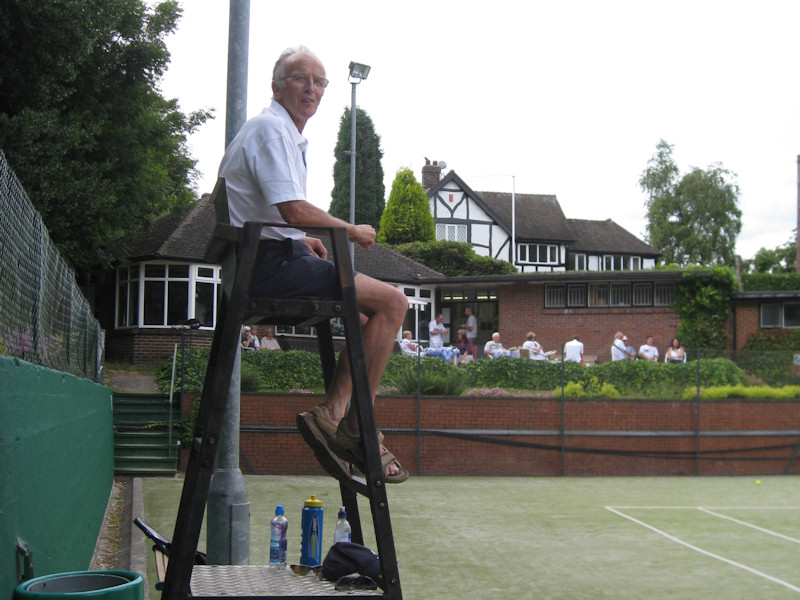 President Tony Bell umpiring from on high on President's Day 2010